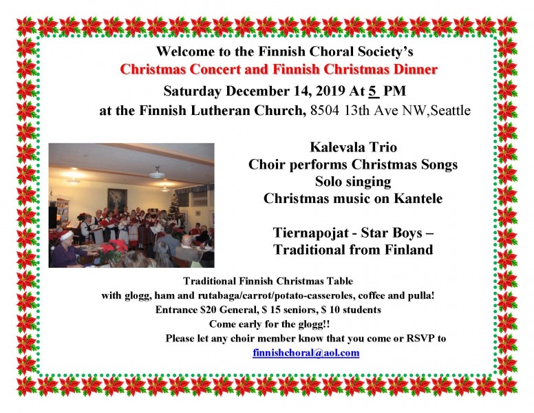 Finnish Choral Society's Christmas Concert/Dinner