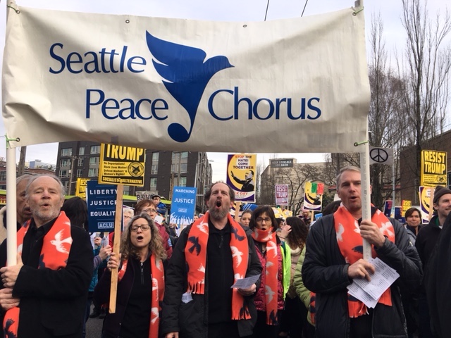 Songs of Empowerment. Seattle Peace Chorus Action Ensemble marching on MLK, Jr., Day, 2017