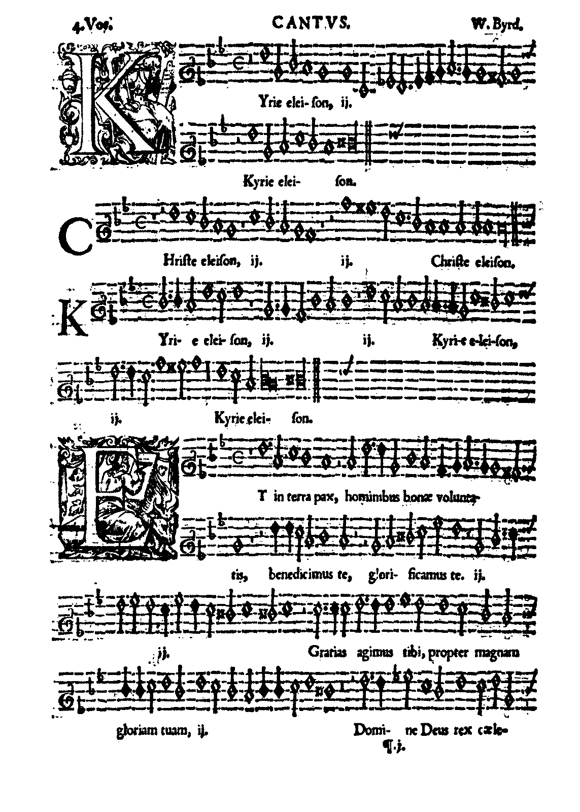Together Alone with William Byrd. Manuscript cover page, Cantus part, 'Kyrie', from the 'Mass for Four Voices' by William Byrd
